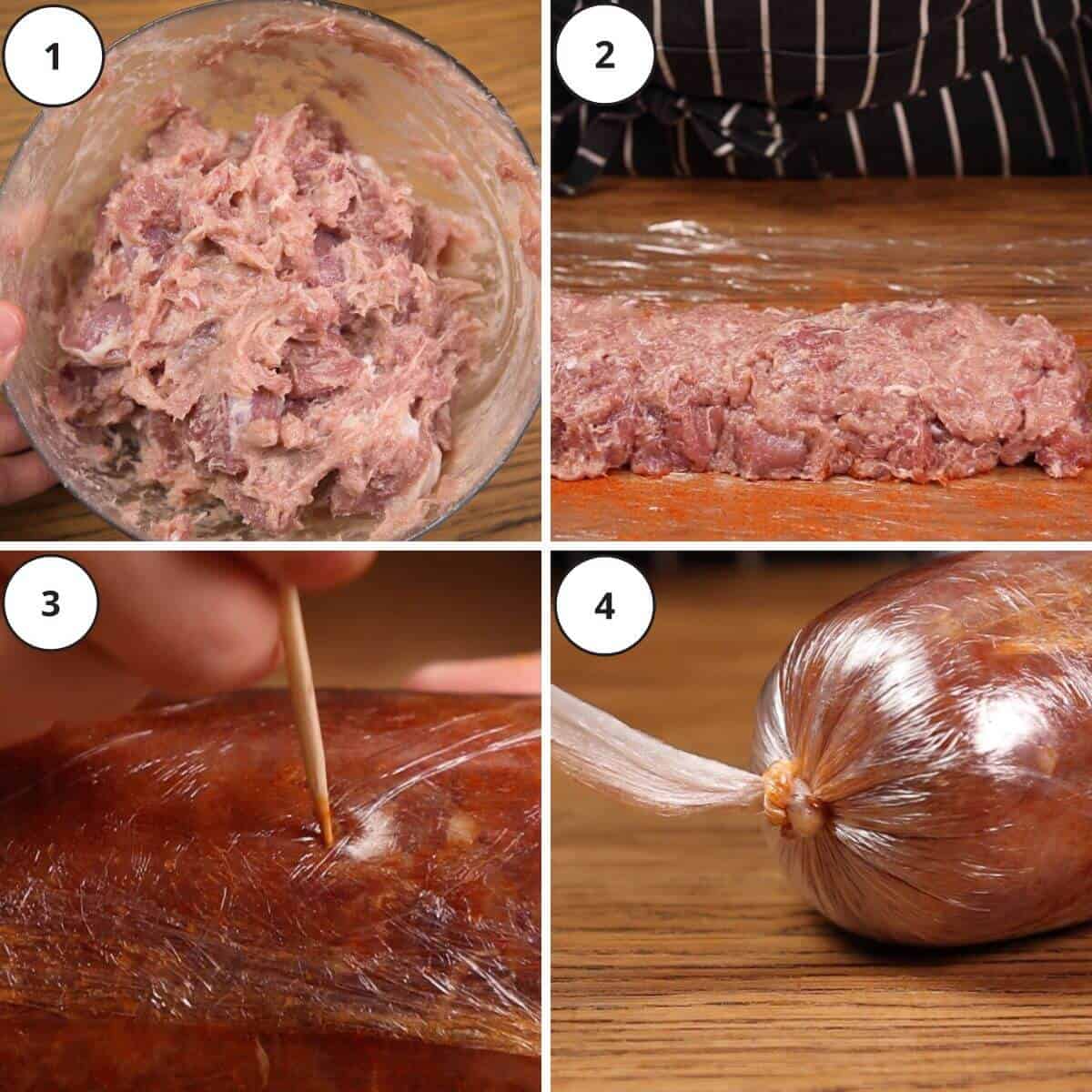 Picture steps for making turkey deli meat.