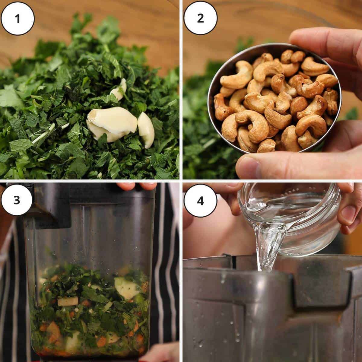 Picture steps to make cilantro mint chutney.