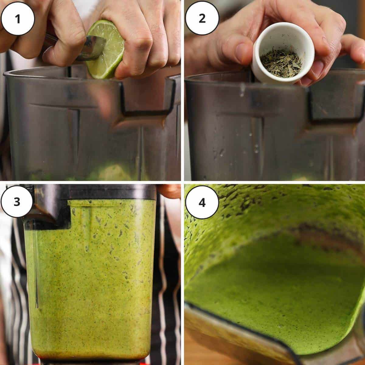 Picture steps to make cilantro mint chutney.