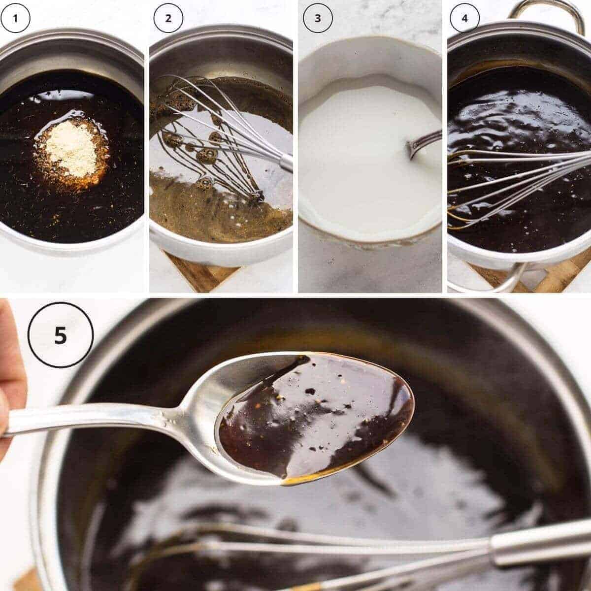 Picture steps how to make teriyaki sauce.